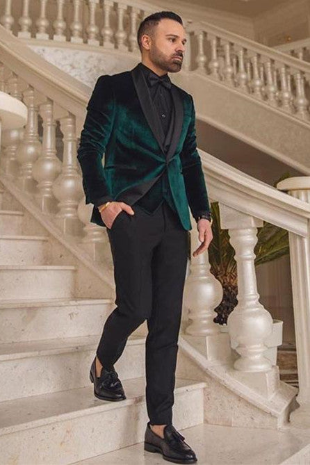 Dark Green Velvet Three Pieces Fashion Shawl Lapel Wedding Groom Suits Showprettydress Dark Green Velvet Three Pieces Fashion Shawl Lapel Wedding Groom Suits Showprettydress