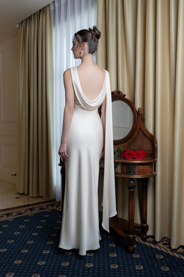 Dasida White Long Sleeveless Backless Prom Dress-showprettydress