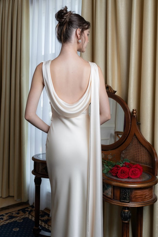 Dasida White Long Sleeveless Backless Prom Dress-showprettydress
