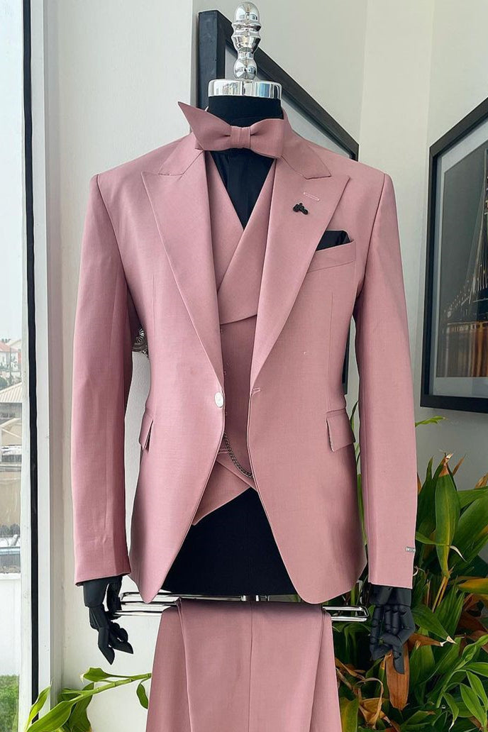 Dusty Pink Peaked Lapel 3-Piece Prom Suit