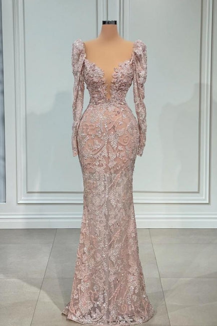 Designer Long Mermaid V-neck Lace Prom Dress Evening Gowns With Sleeve Designer Long Mermaid V-neck Lace Prom Dress Evening Gowns With Sleeve