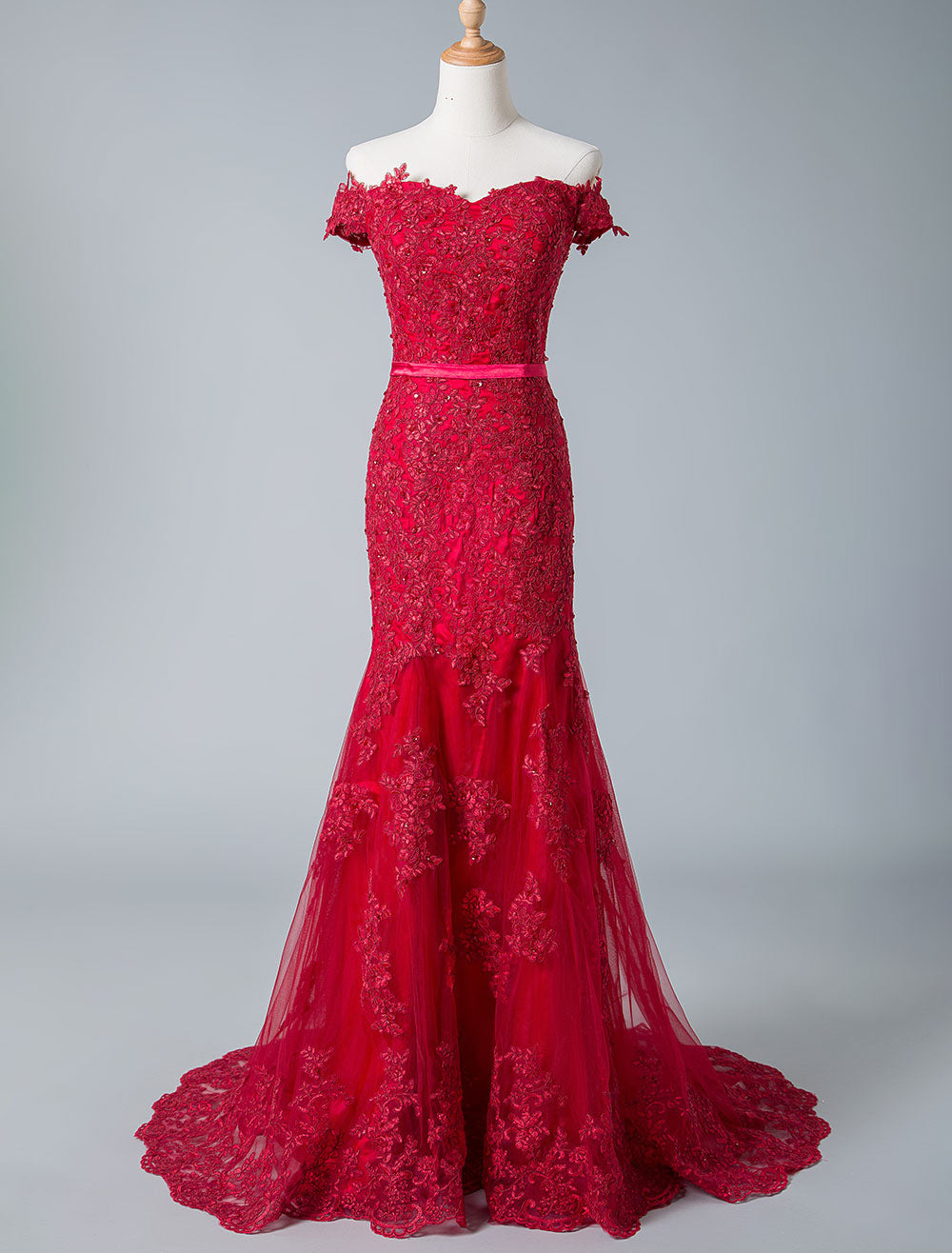 Eleagnt Evening Dress Mermaid Off The Shoulder Lace Lace Tulle Formal Party Dresses-showprettydress