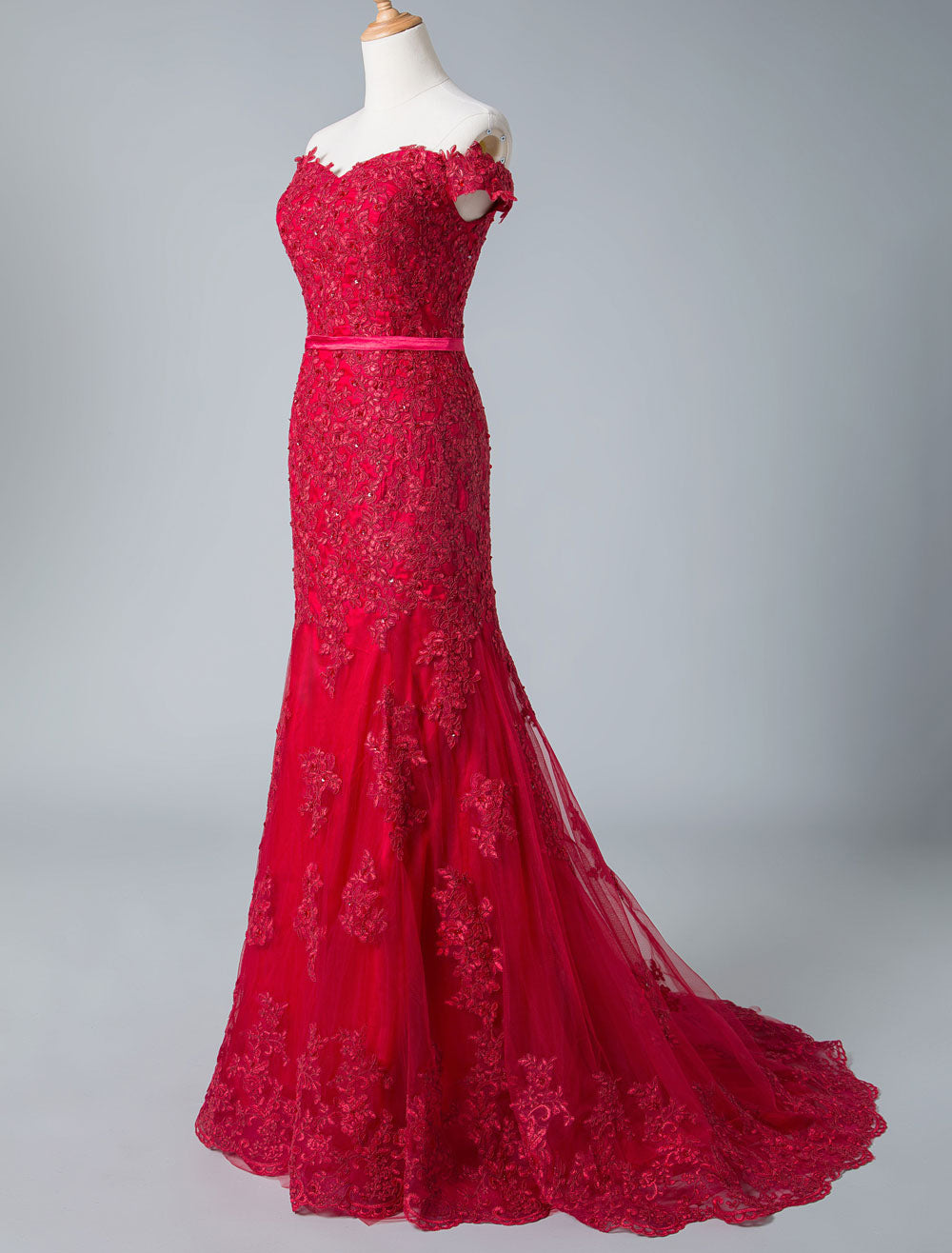 Eleagnt Evening Dress Mermaid Off The Shoulder Lace Lace Tulle Formal Party Dresses-showprettydress