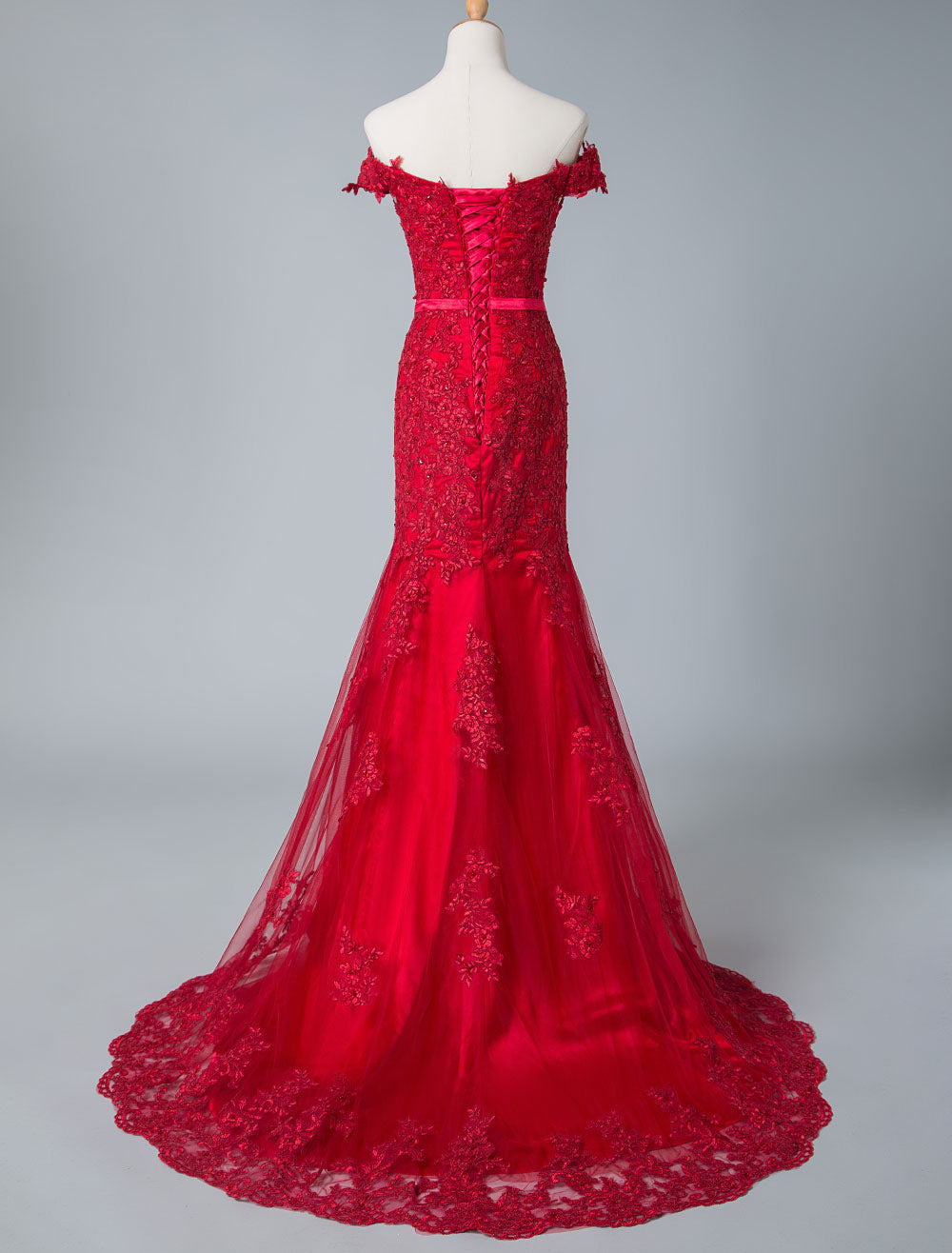 Eleagnt Evening Dress Mermaid Off The Shoulder Lace Lace Tulle Formal Party Dresses-showprettydress