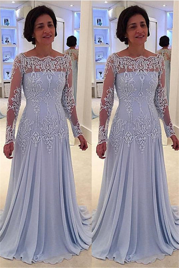 Elegant A-line Lace Long-Sleeve Mother-the-bride Dress-showprettydress