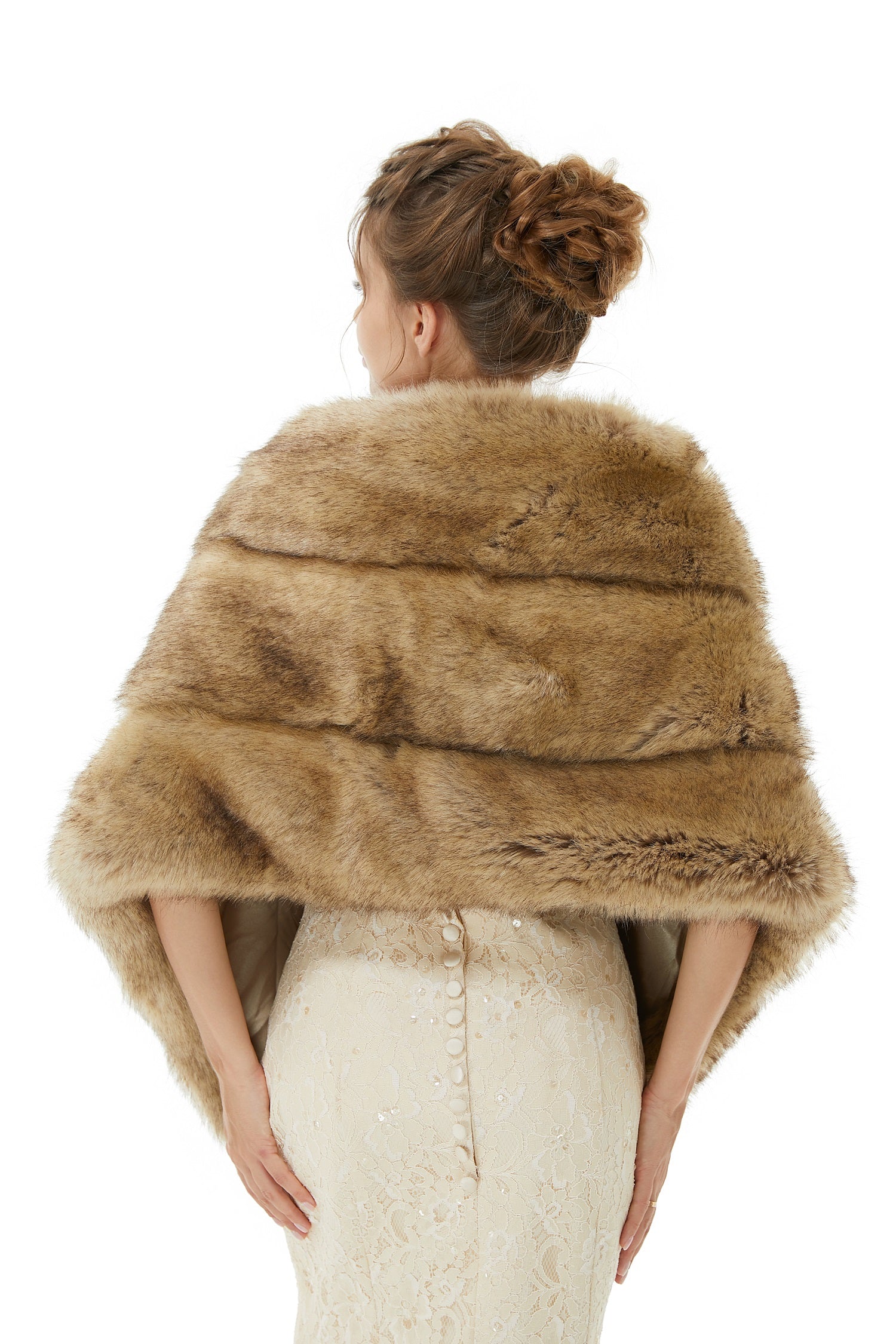 Elegant Brown Faux Fur Wedding Shawl For Bride-showprettydress
