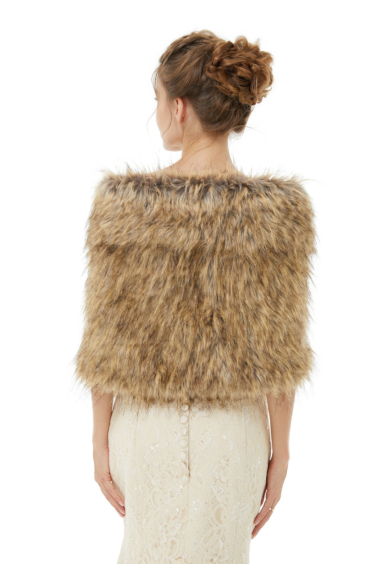 Elegant Brown Faux Fur Wedding Shawl Winter Bridal Covers-showprettydress
