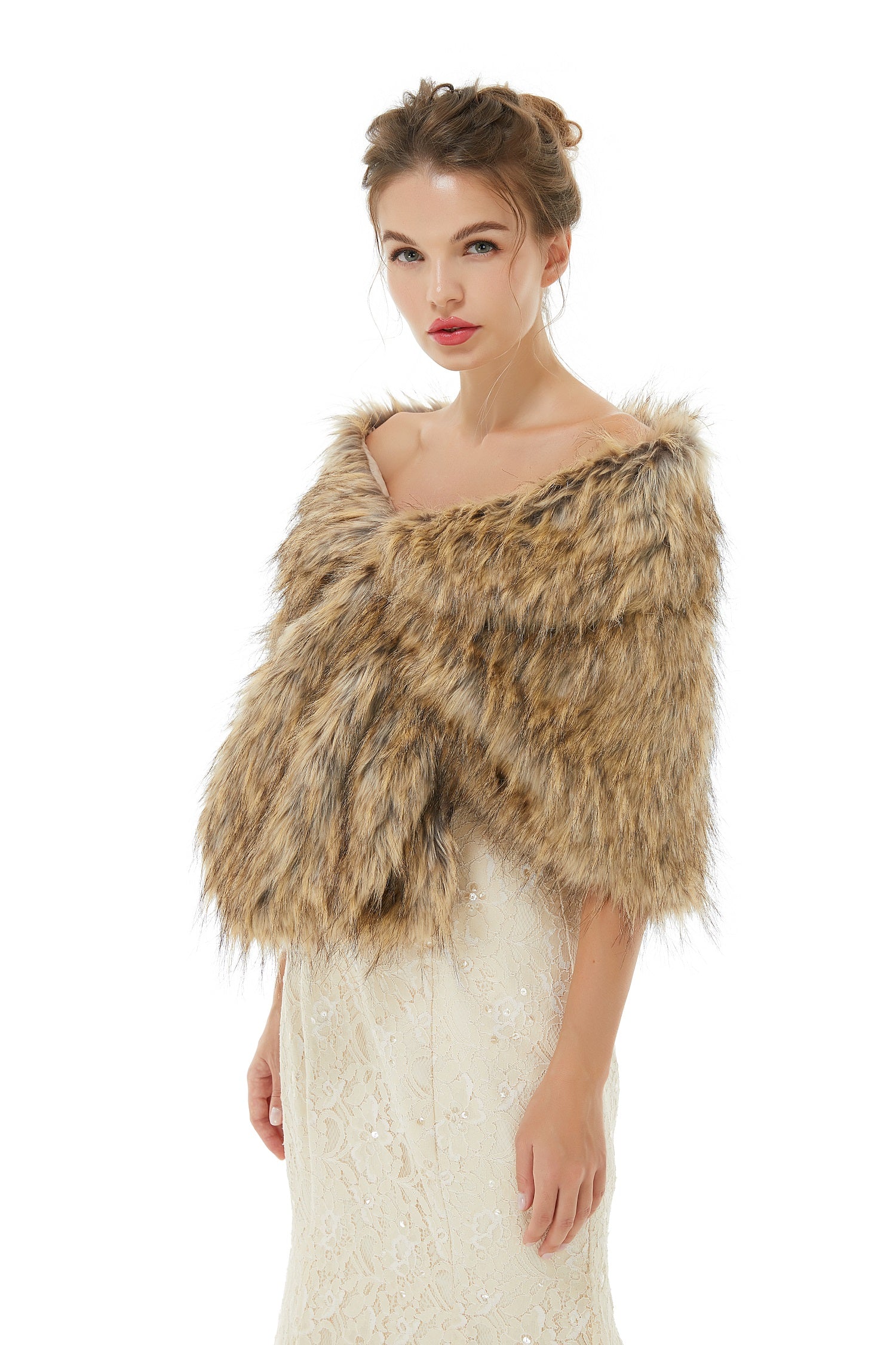 Elegant Brown Faux Fur Wedding Shawl Winter Bridal Covers-showprettydress