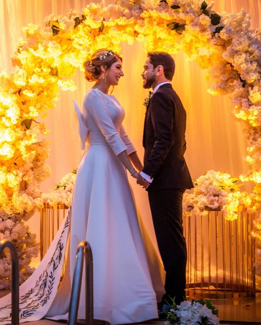 Elegant Long A-line Bateau Satin Wedding Dress with Sleeves-showprettydress