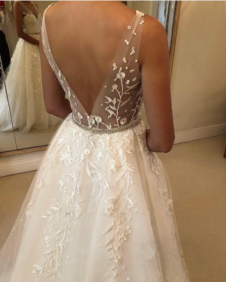 Elegant Long A-line Sweetheart Tulle Open Back Wedding Dress-showprettydress