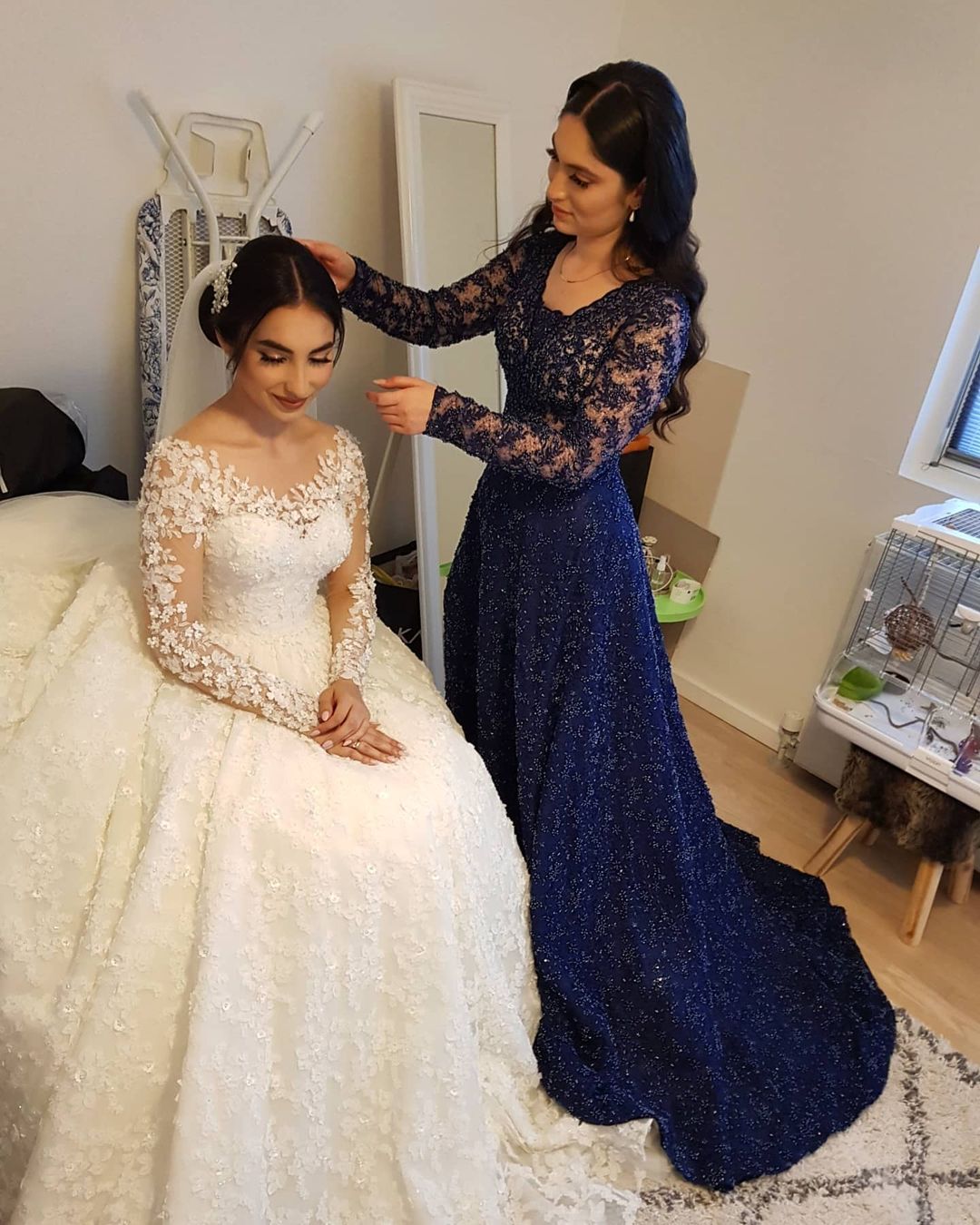 Elegant Long Princess Tulle Lace Wedding Dresses with Sleeves-showprettydress