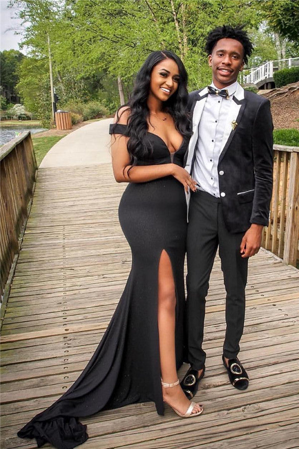 Elegant Off Shoulder Chic V-neck Alluring Prom Dresses Elegant Side Sl Elegant Off Shoulder Chic V-neck Alluring Prom Dresses Elegant Side Sl