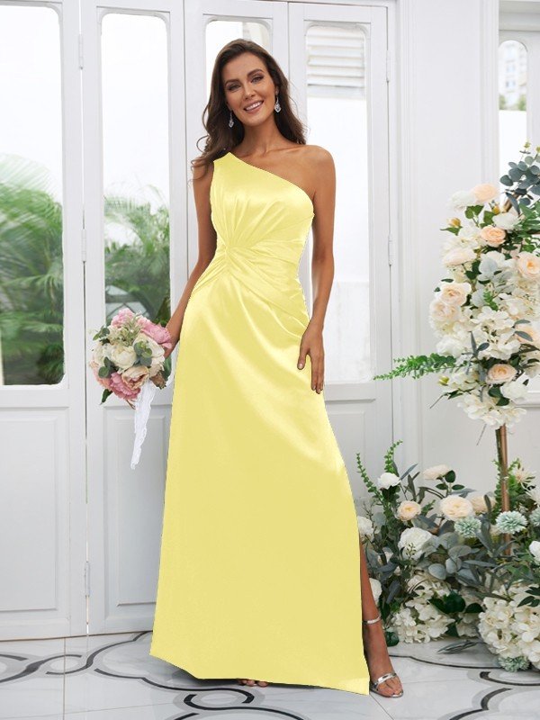 Elegant One Shoulder Sleeveless Bridesmaid Dresses-Showprettydress