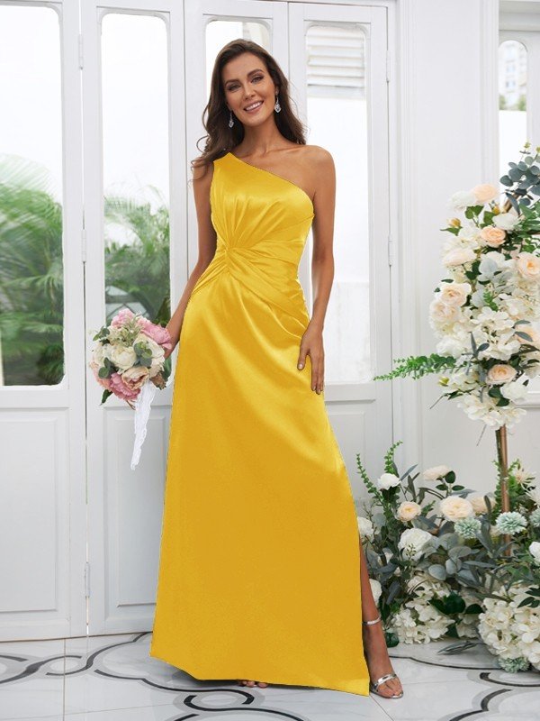 Elegant One Shoulder Sleeveless Bridesmaid Dresses-Showprettydress