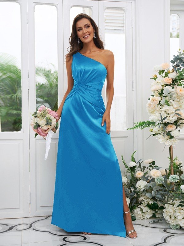 Elegant One Shoulder Sleeveless Bridesmaid Dresses-Showprettydress