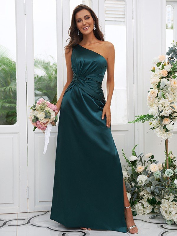 Elegant One Shoulder Sleeveless Bridesmaid Dresses-Showprettydress