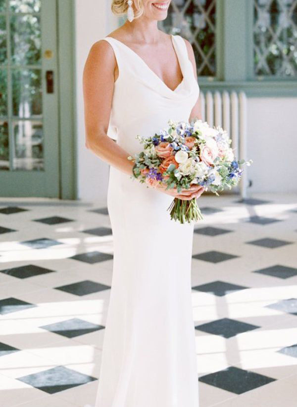Elegant Petite Cowl Back Sheath Column Wedding Dresses-Showprettydress