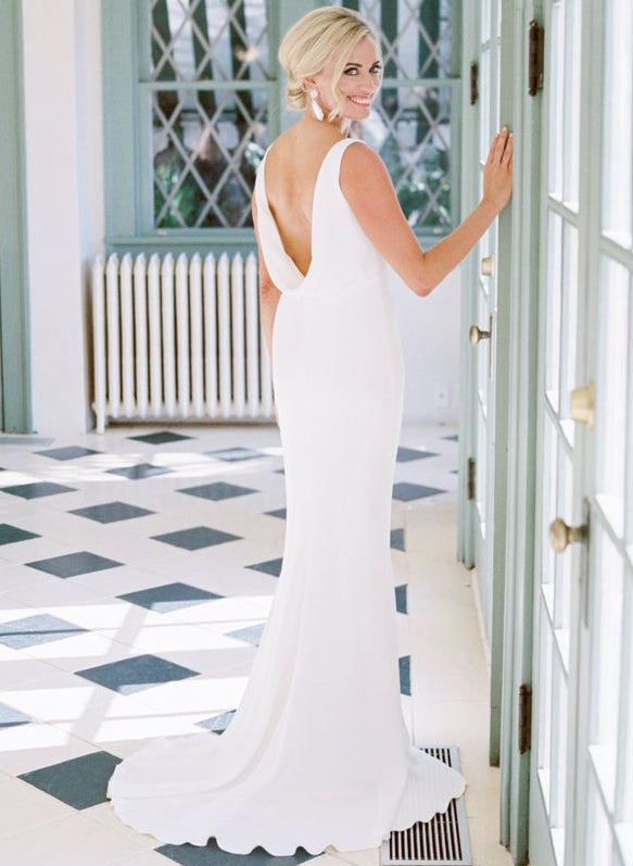 Elegant Petite Cowl Back Sheath Column Wedding Dresses-Showprettydress
