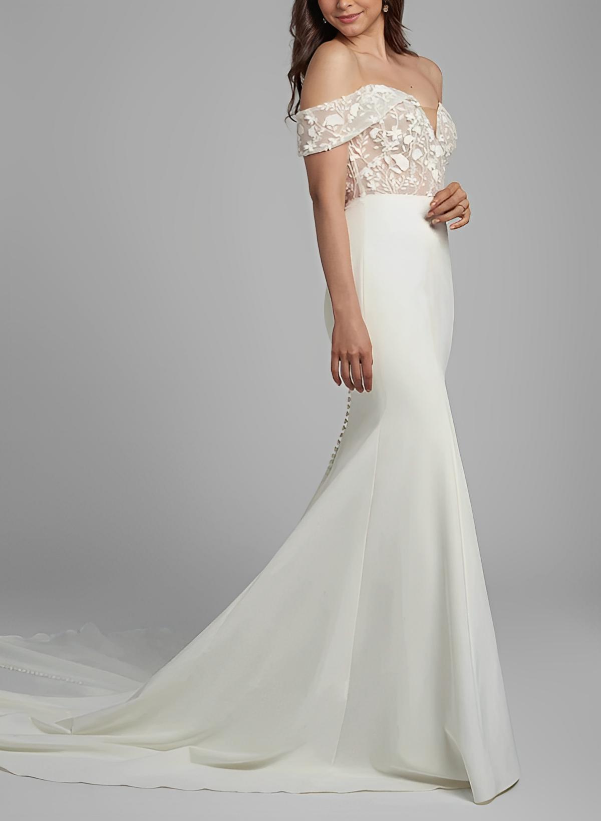 Elegant Sweetheart Elastic Satin Wedding Dresses Appliques Lace-Showprettydress