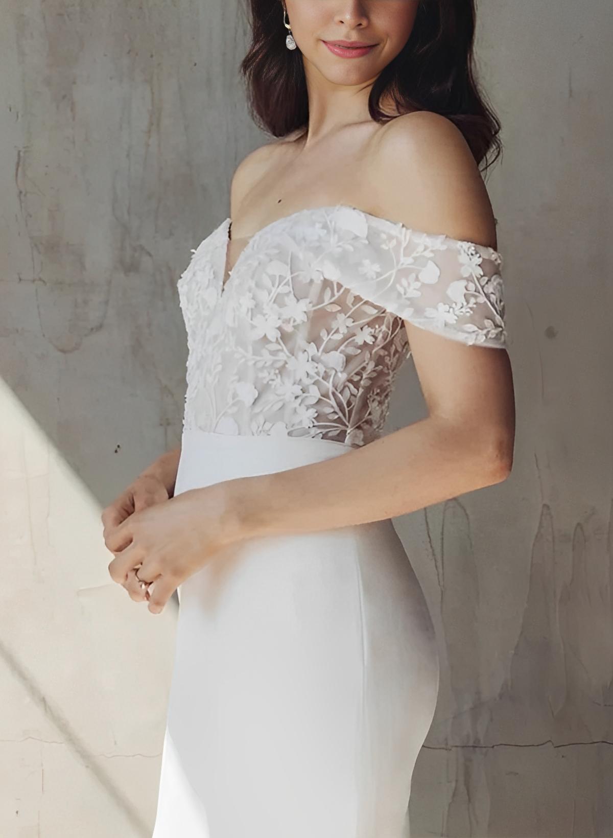 Elegant Sweetheart Elastic Satin Wedding Dresses Appliques Lace-Showprettydress