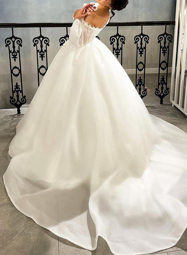 Elegant Sweetheart Organza Sweep Train Wedding Dress Ruffle-Showprettydress
