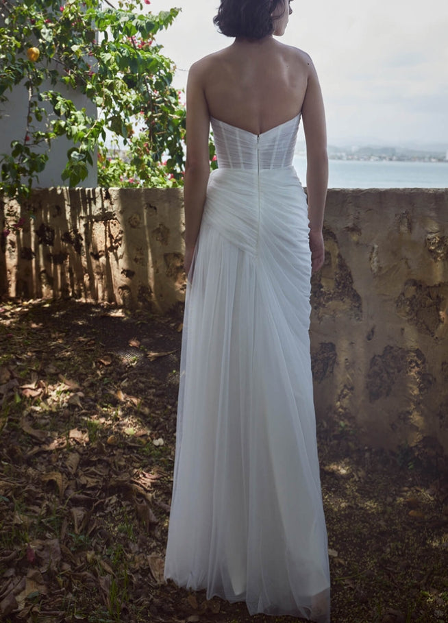 Elegant Sweetheart Tulle Wedding Dresses Split Front-Showprettydress
