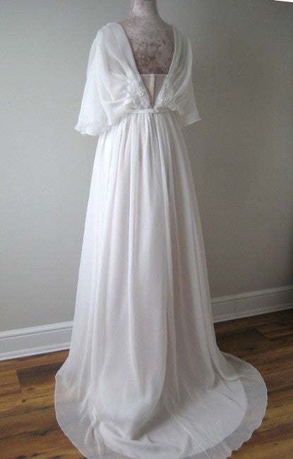 Elegant Wedding Dresses V Neck Half Sleeves Backless Lace Bridal Gown-Showprettydress