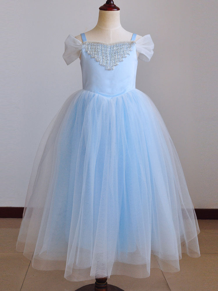 Elsa Square Neck Sleeveless Lace Kids Party Dresses-showprettydress