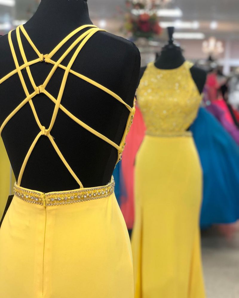 Exquisite Jewel Sleeveless Beading Prom Party Gowns Chic Front Slit Long Prom Gown-showprettydress