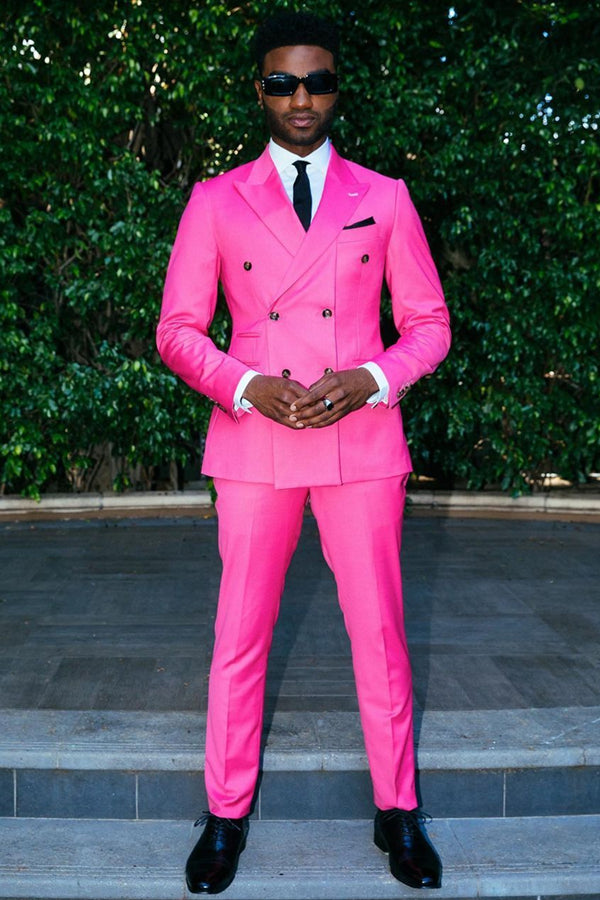 Candy Pink Peaked Lapel Double-Breasted Prom Suit