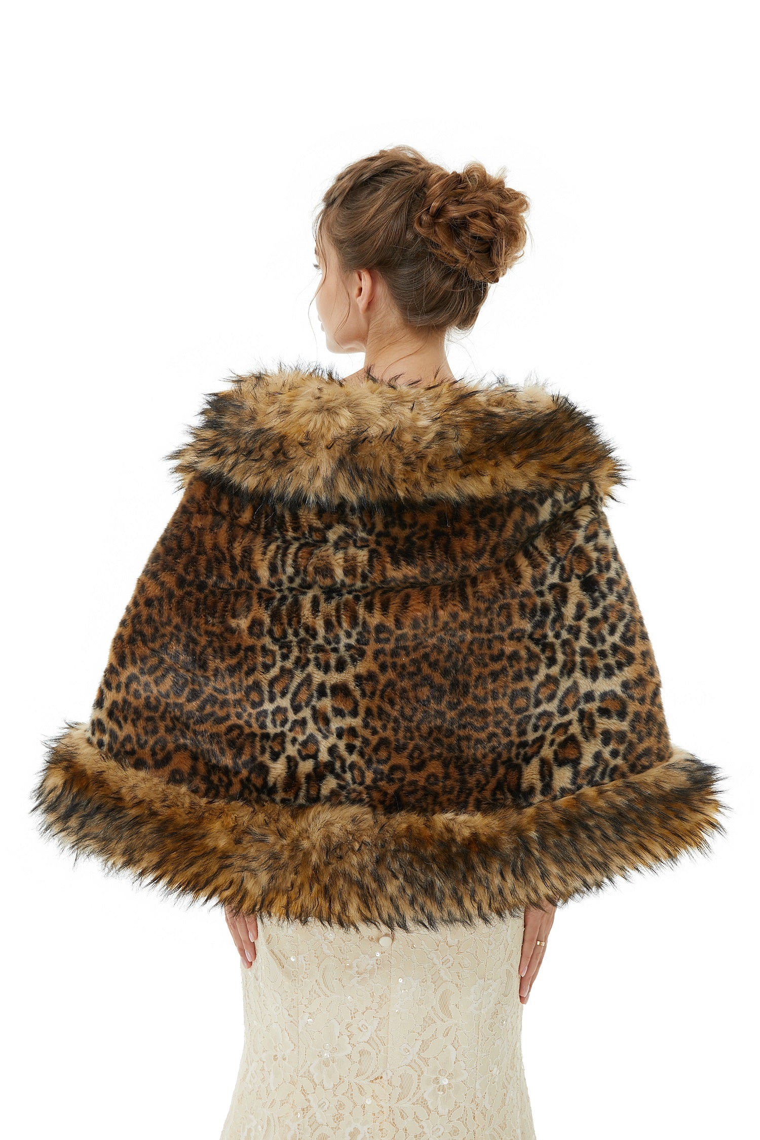 Faux Fur Stole Wedding Angora Bridal Leopard Winter Wrap-showprettydress
