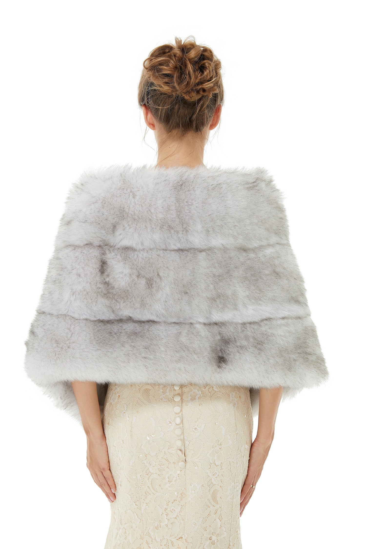 Faux Fur Wedding Shawl Light Gray Fluffy Bridal Wrap Shrug-showprettydress