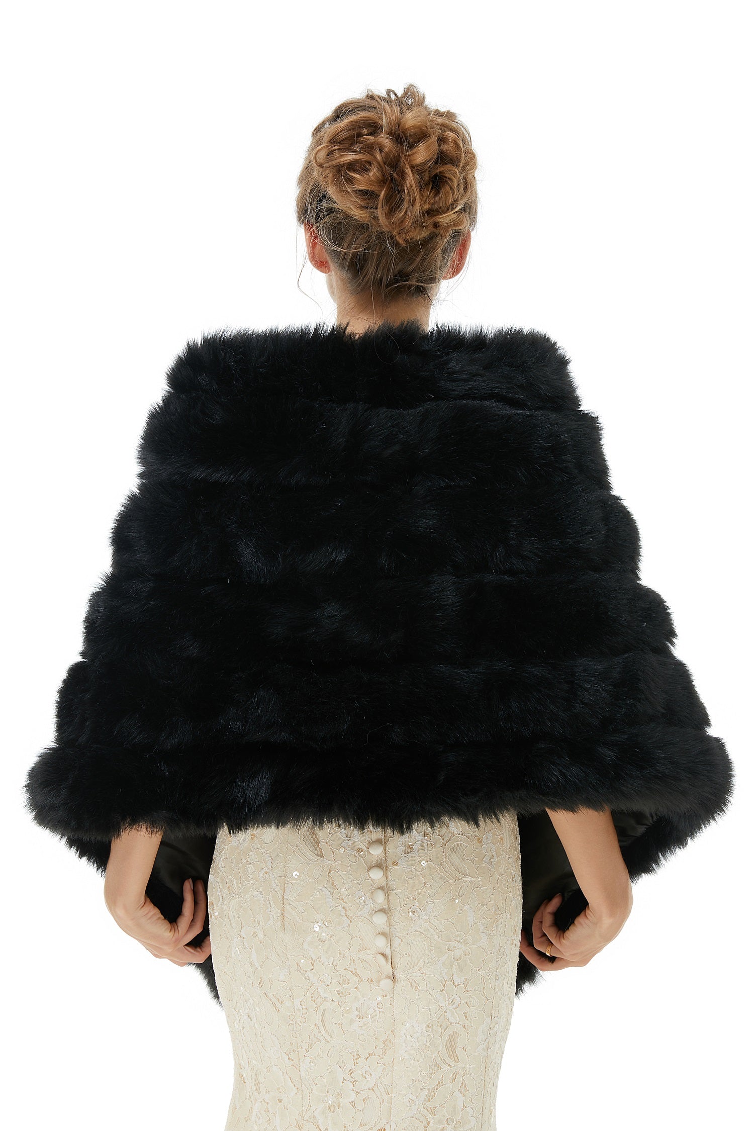 Faux Fur Wrap Black Women Faux Fur Shawl Wedding Wraps-showprettydress