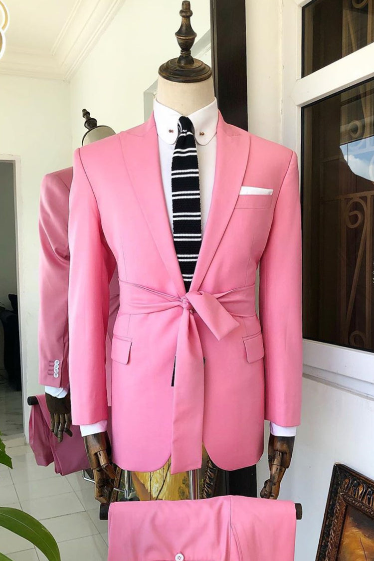 Chic Pink Peaked Lapel Prom Suit
