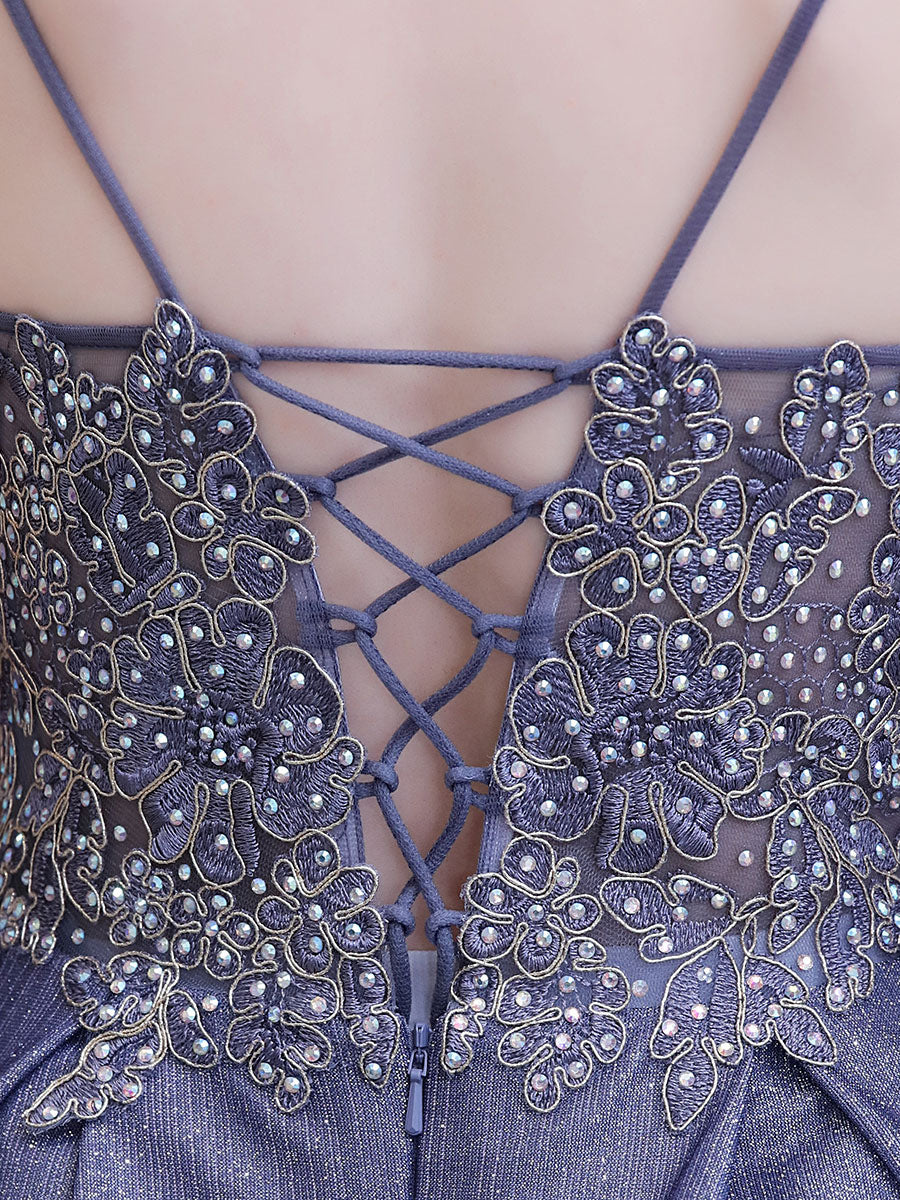 Glamorous evening dress A Line Sweetheart Neck Straps Sleeveless Metallic Gradient Color Floor Length Formal Party Dresses-showprettydress