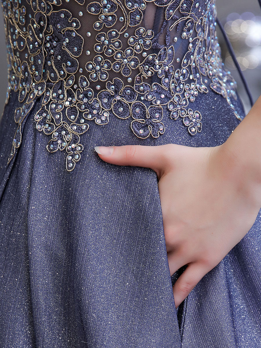 Glamorous evening dress A Line Sweetheart Neck Straps Sleeveless Metallic Gradient Color Floor Length Formal Party Dresses-showprettydress