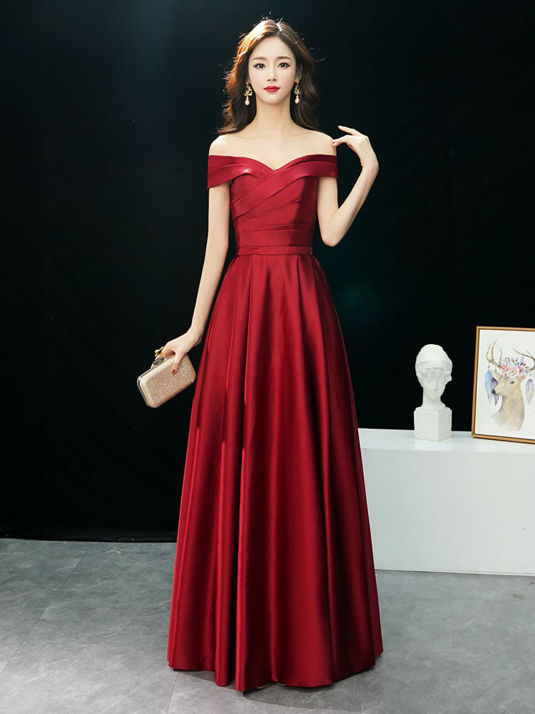 Glamorous Evening Dresses Off The Shoulder evening dress Long Satin Maxi Dresses-showprettydress