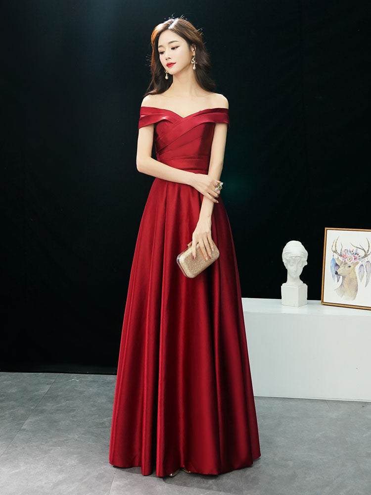 Glamorous Evening Dresses Off The Shoulder evening dress Long Satin Maxi Dresses-showprettydress