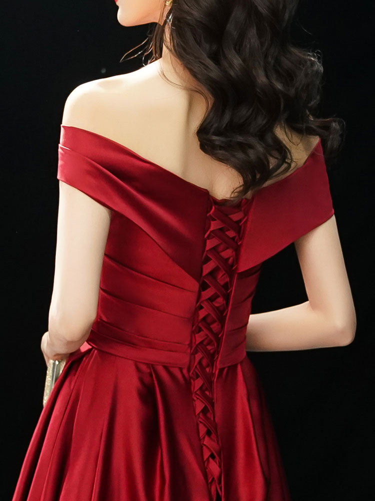 Glamorous Evening Dresses Off The Shoulder evening dress Long Satin Maxi Dresses-showprettydress