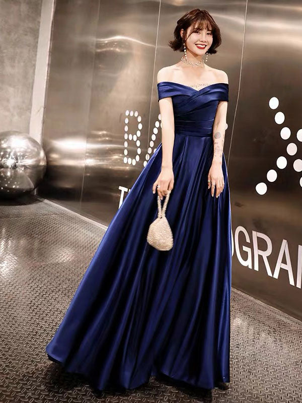 Glamorous Evening Dresses Off The Shoulder evening dress Long Satin Maxi Dresses-showprettydress
