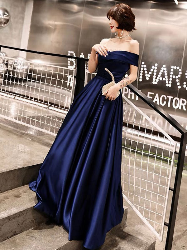 Glamorous Evening Dresses Off The Shoulder evening dress Long Satin Maxi Dresses-showprettydress