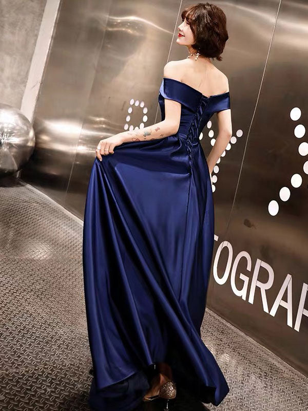 Glamorous Evening Dresses Off The Shoulder evening dress Long Satin Maxi Dresses-showprettydress