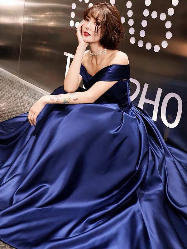 Glamorous Evening Dresses Off The Shoulder evening dress Long Satin Maxi Dresses-showprettydress