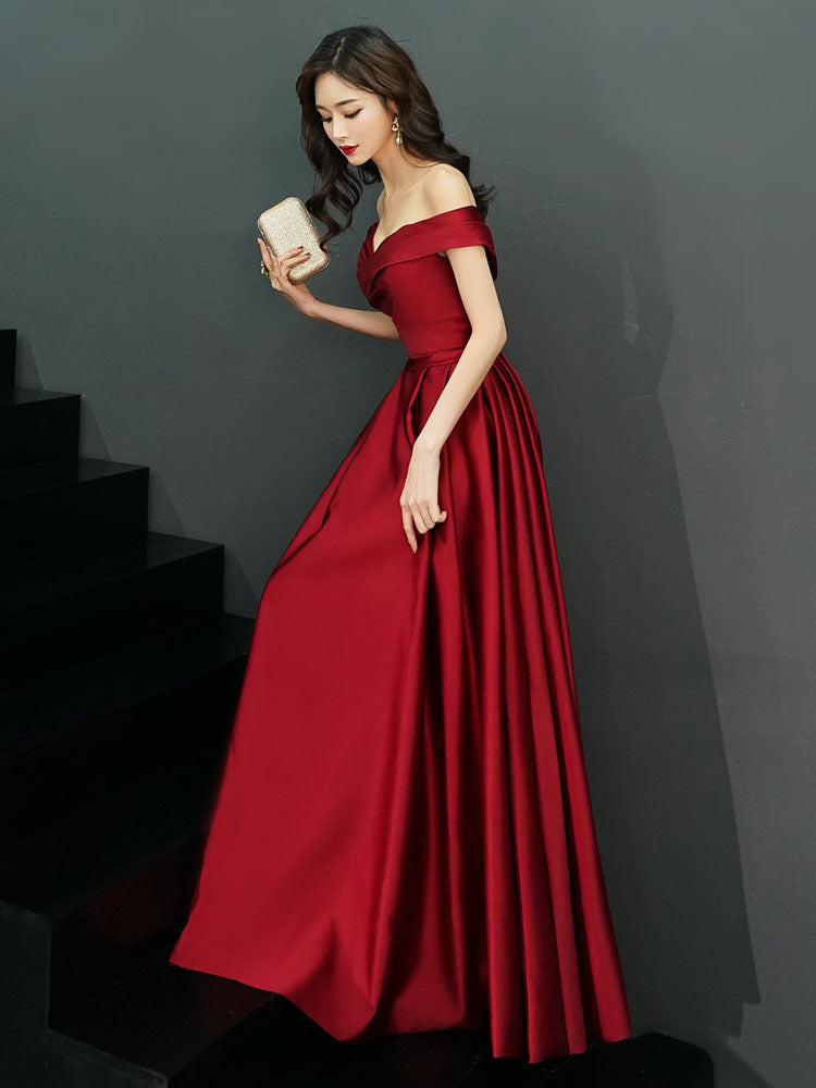 Glamorous Evening Dresses Off The Shoulder evening dress Long Satin Maxi Dresses-showprettydress