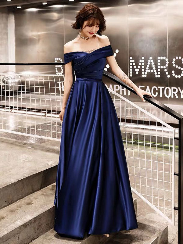 Glamorous Evening Dresses Off The Shoulder evening dress Long Satin Maxi Dresses-showprettydress