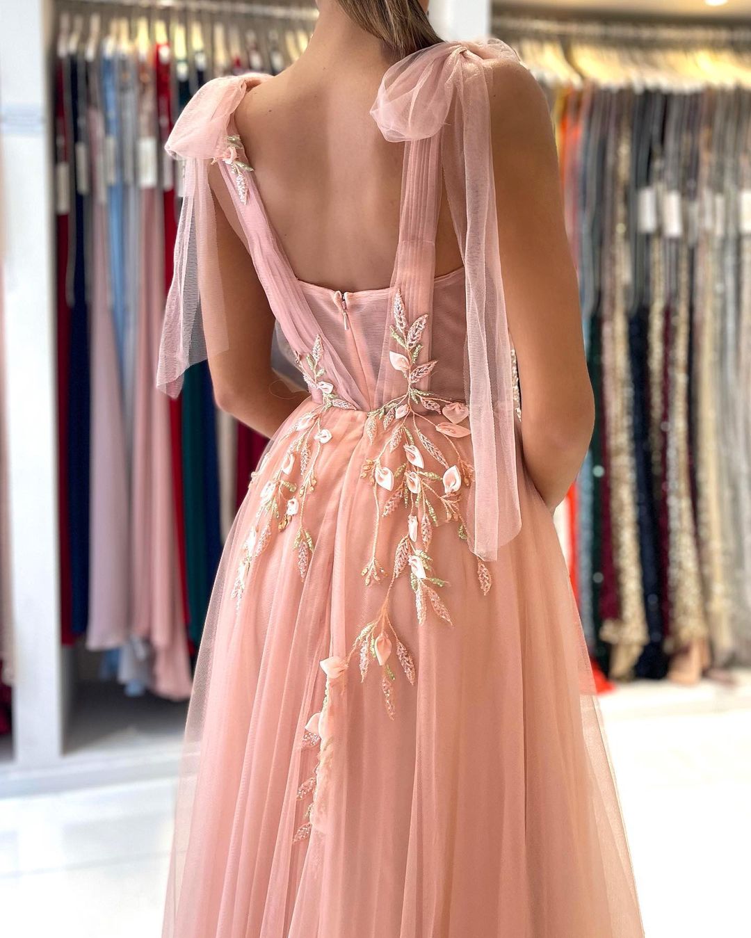 Glamorous Long A-line Sweetheart Straps Tulle Backless Evening Prom Dress With Split-showprettydress