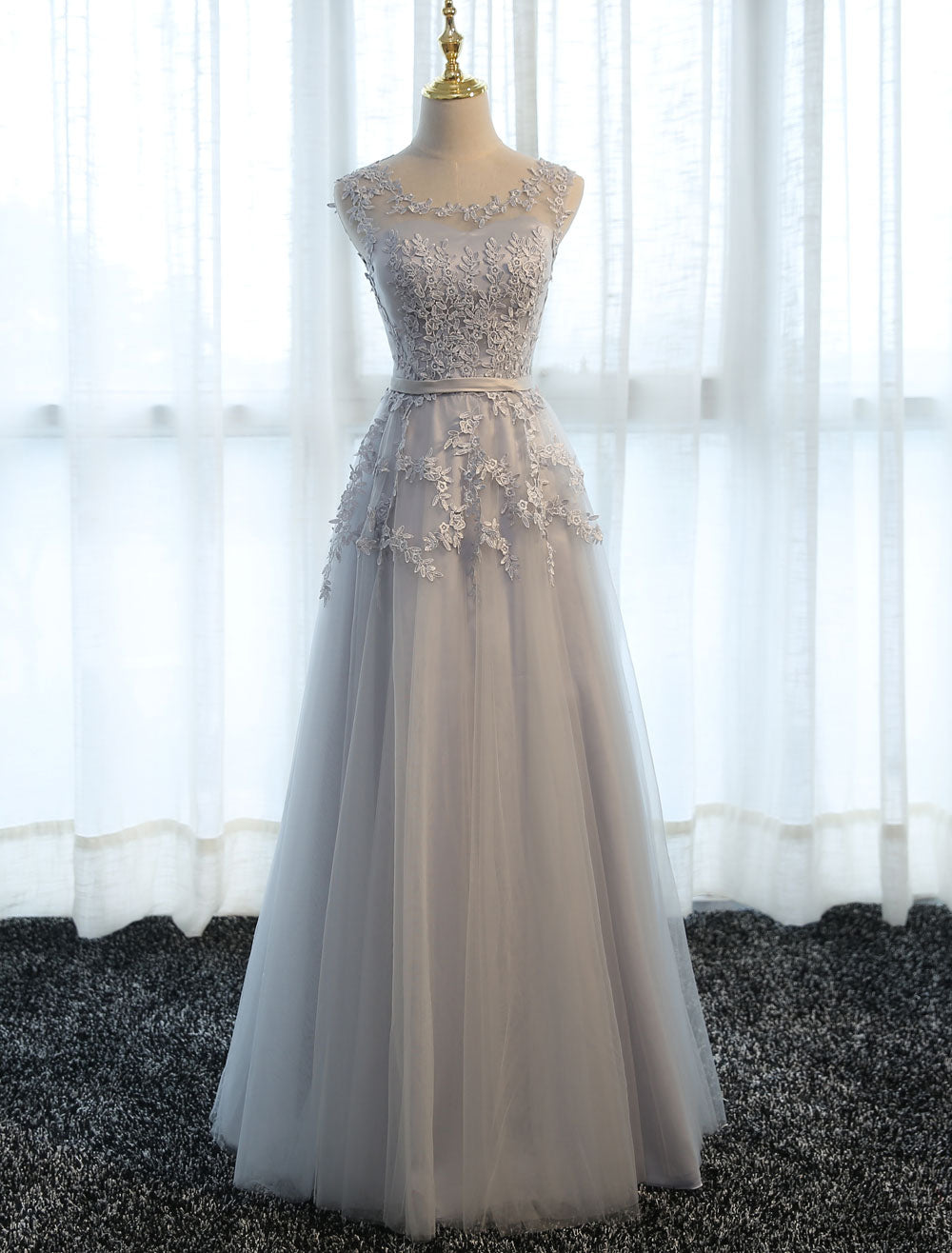 Glamorous Long Evening Dresses Lace Cameo Pink Party Dress A Line Applique Tulle Maxi Formal Dress-showprettydress