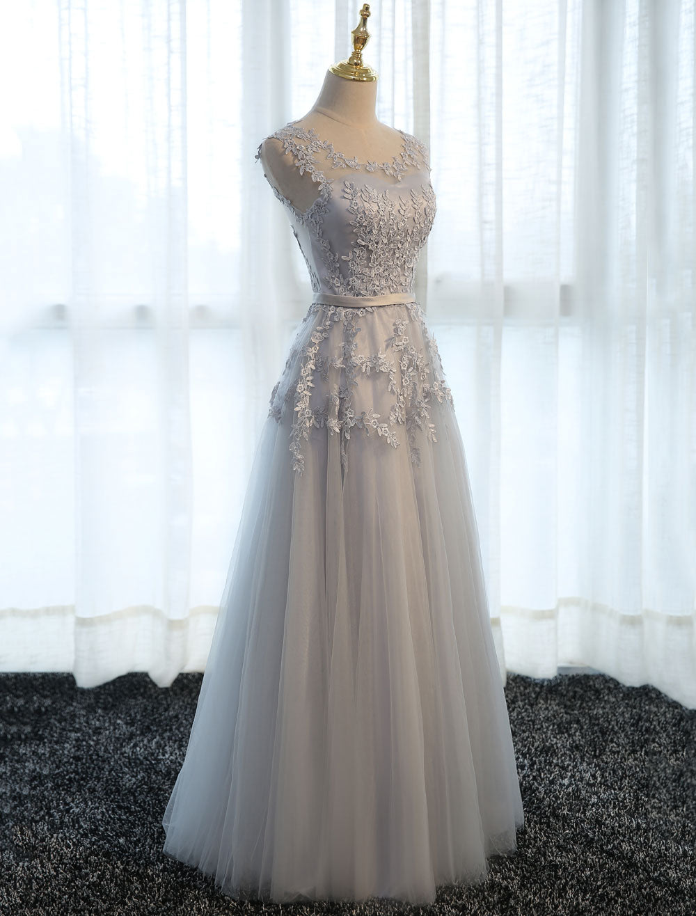 Glamorous Long Evening Dresses Lace Cameo Pink Party Dress A Line Applique Tulle Maxi Formal Dress-showprettydress