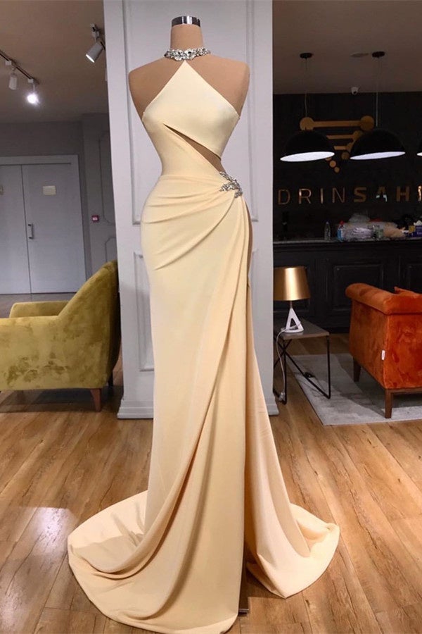 Glamorous Long Mermaid Halter Sleeveless Prom Dress with Slit