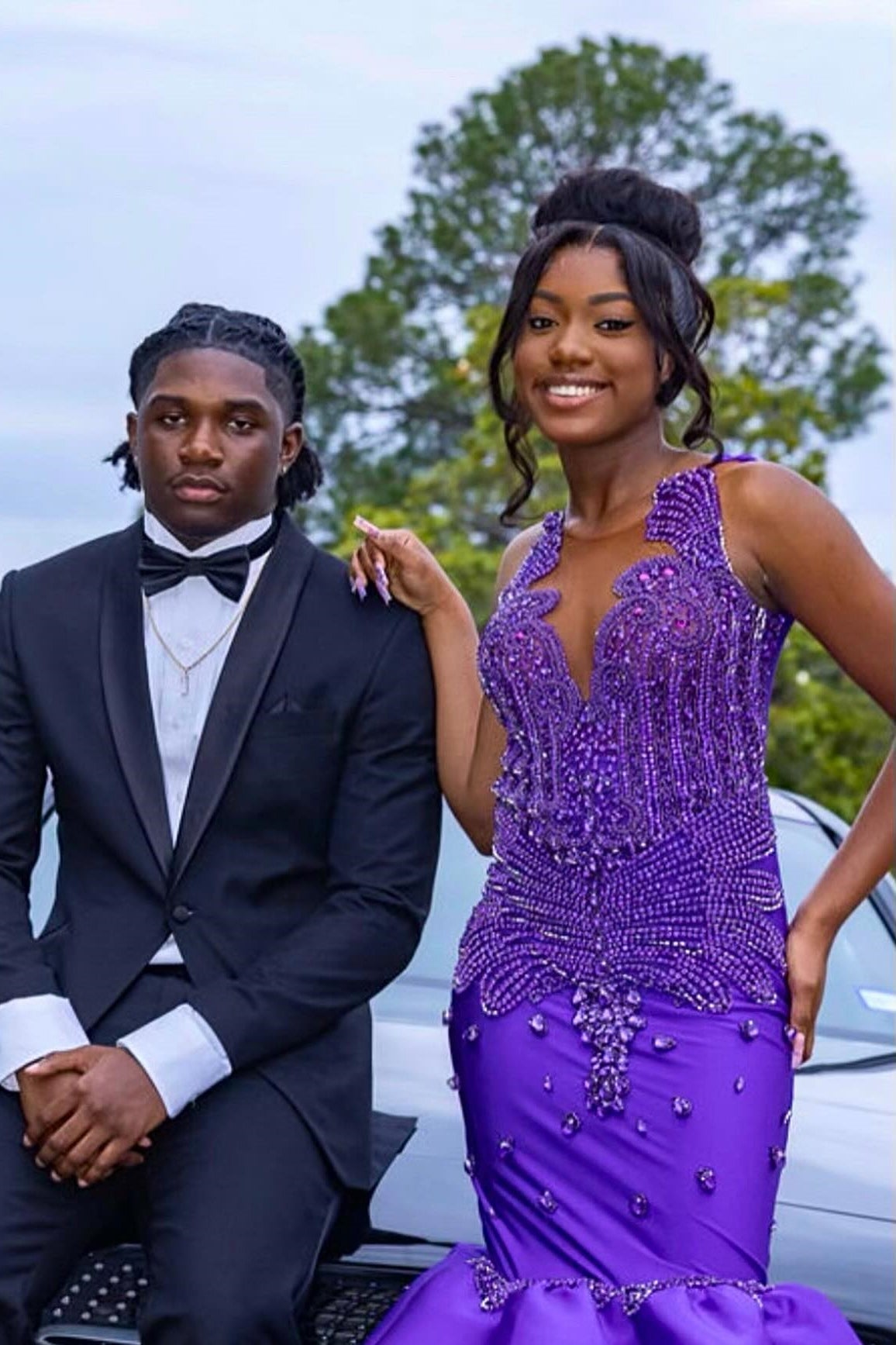 Glamorous Mermaid Purple Sleeveless Crystal Sexy Prom Dress-showprettydress